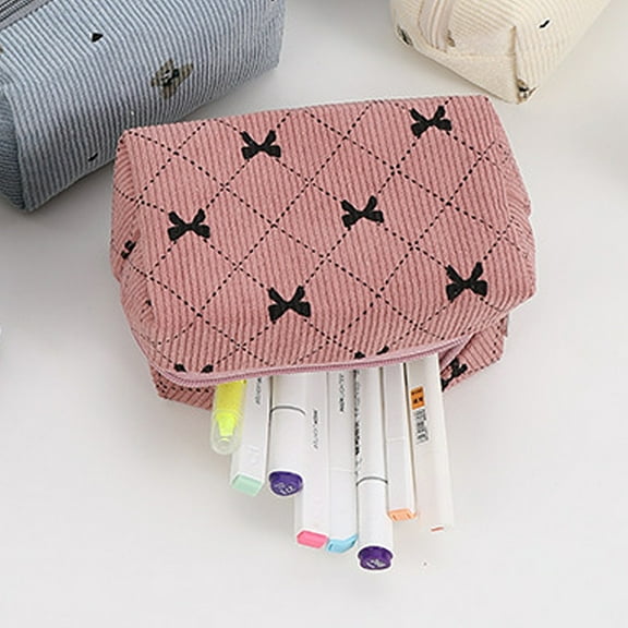 Large Capacity Cosmetic Bags Pencil Pouch,Portable Travel Storage Bag,Cute Bow Makeup Bag,Travel Toiletry Bag for Makeup Brushes,Versatile Zipper Pouch for Women