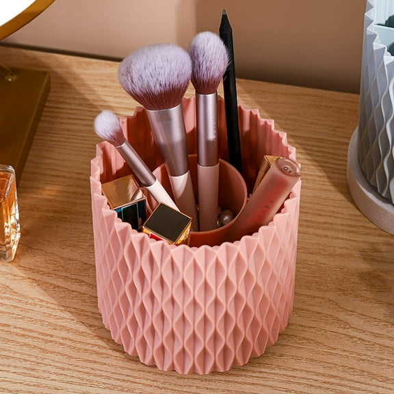 Large Capacity Cosmetic Brush Organizer Box - Portable ABS Makeup Brush Storage Case with 5 Compartments for Brushes, Lipsticks, 4.6x4.6 Inch