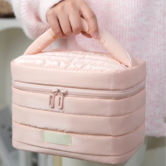 Large Capacity Cosmetic Tote Bag with Multiple Pockets,Travel Makeup Organizer for Women,Soft Fabric Toiletry Bag for Daily Use,Portable Beauty Case for Office and Vacation
