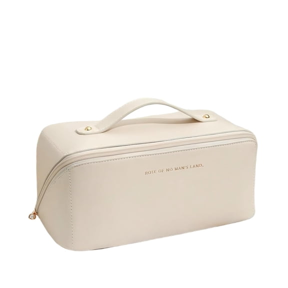 Large Capacity Cosmetic Travel Bag, Waterproof PU Leather Makeup Organizer with Internal Dividers, Portable Multi-functional Toiletry Case for Home Storage and Travel, Alabaster White