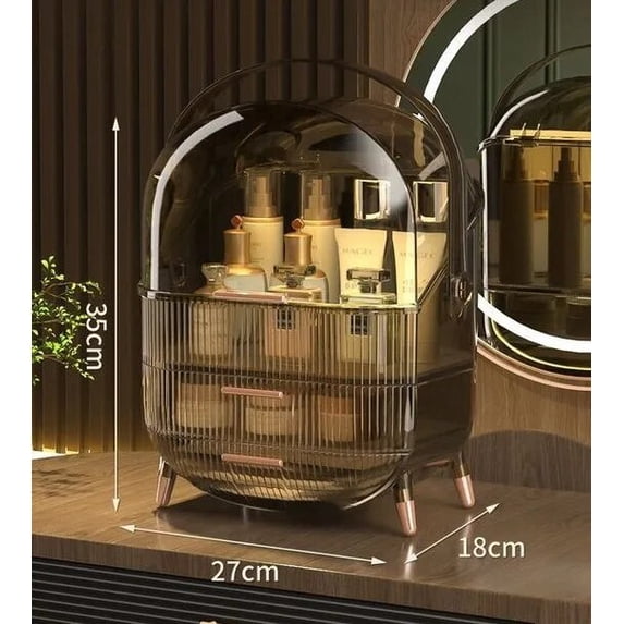 Large Capacity Cosmetics Storage Box Waterproof Dustproof Desktop Beauty Makeup Organizer Transparent Skin Care Storage Drawer Transparent brown