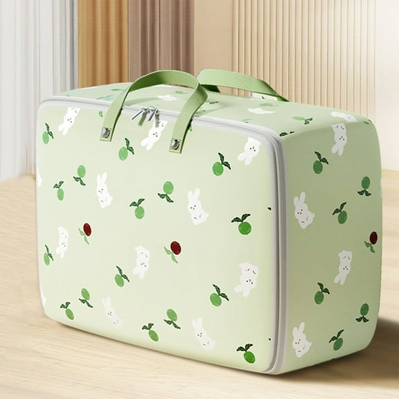 Taicans Large Capacity Cotton Blanket Storage Bag with Cute Rabbit & Fruit Print - Durable Oxford Cloth,Dust - Proof,Large Size for Bedding,Clothes,Moving,Home Organization,23.6x9.8x15.7in