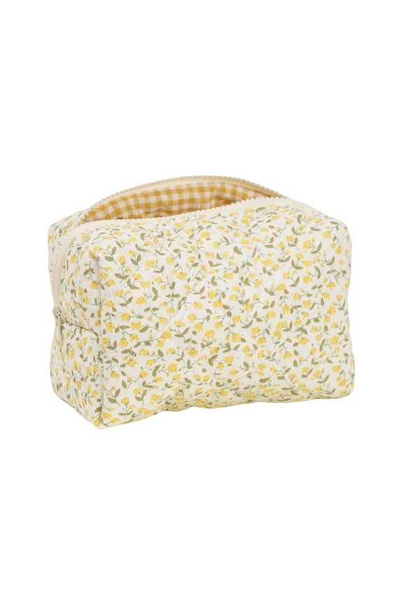 Large Capacity Cotton Floral Quilted Makeup Bag Cosmetic Pouches Accessory Storage Organized For Travel And Daily Use