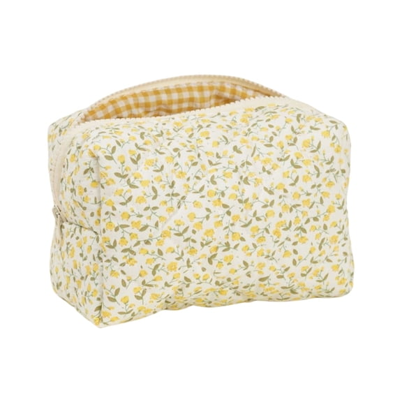 Large Capacity Cotton Floral Quilted Makeup Bag Cosmetic Pouches Accessory Storage Organized For Travel And Daily Use