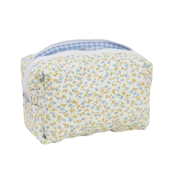Large Capacity Cotton Floral Quilted Makeup Bag Cosmetic Pouches Accessory Storage Organized For Travel And Daily Use