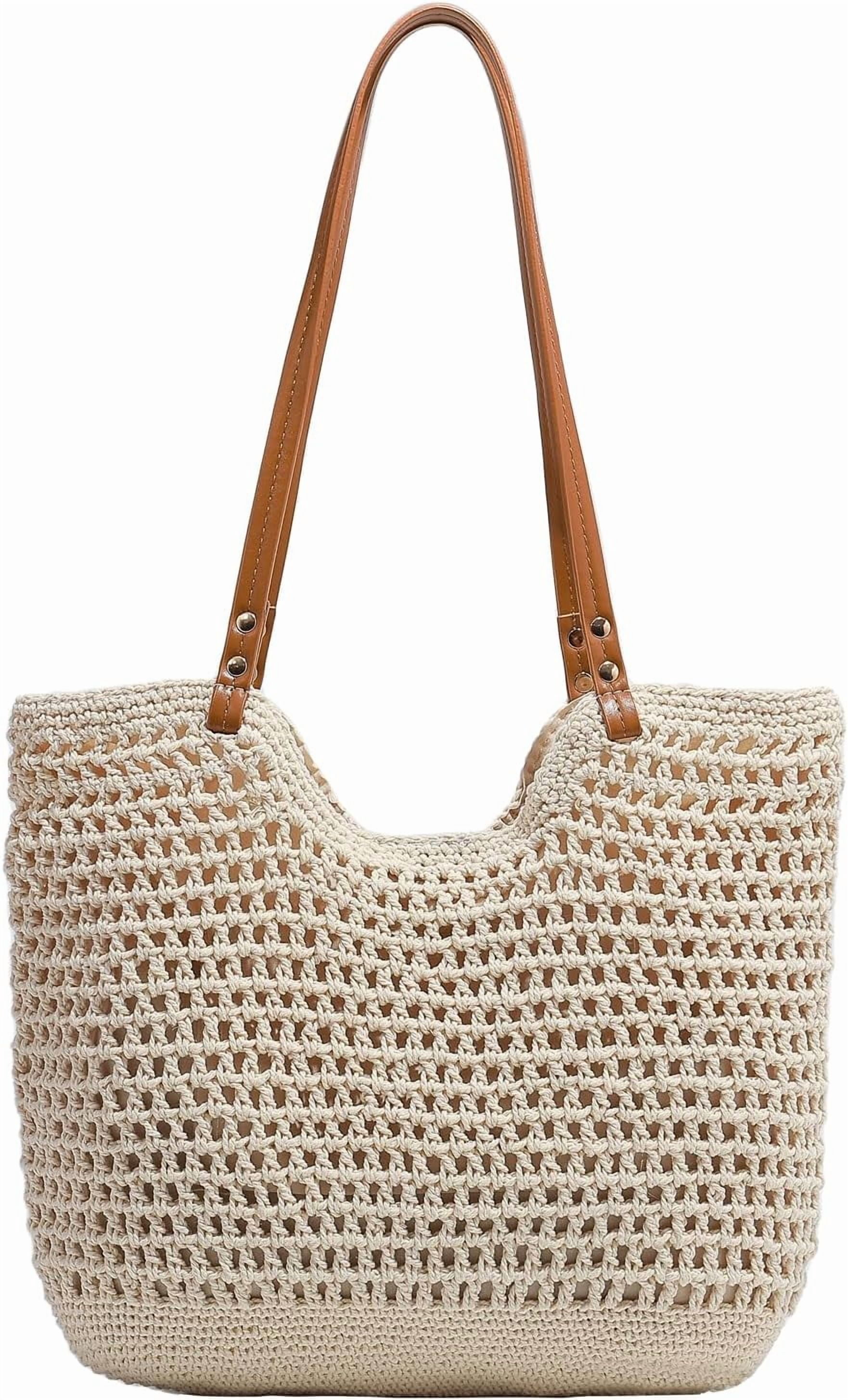 Large Capacity Crochet Knitted Summer Tote, Woven Beach Shoulder Bag, Bohemian Hollow Purses for Shopping Vacation