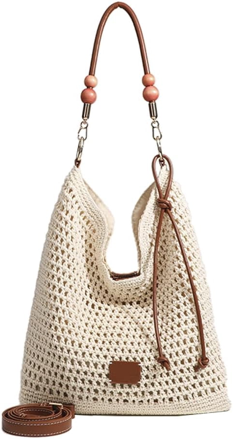 Large Capacity Crochet Knitted Summer Tote, Woven Beach Shoulder Bag, Bohemian Hollow Purses for Shopping Vacation