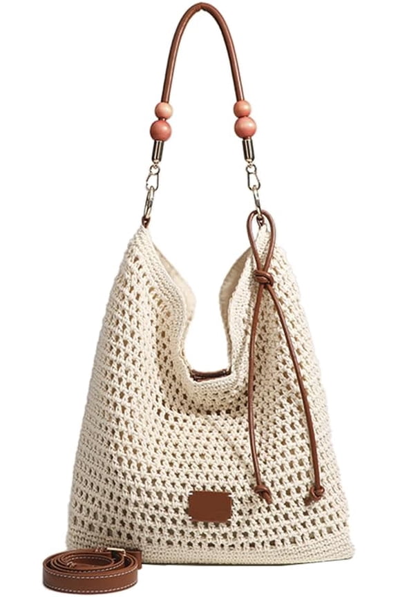 Large Capacity Crochet Knitted Summer Tote, Woven Beach Shoulder Bag, Bohemian Hollow Purses for Shopping Vacation