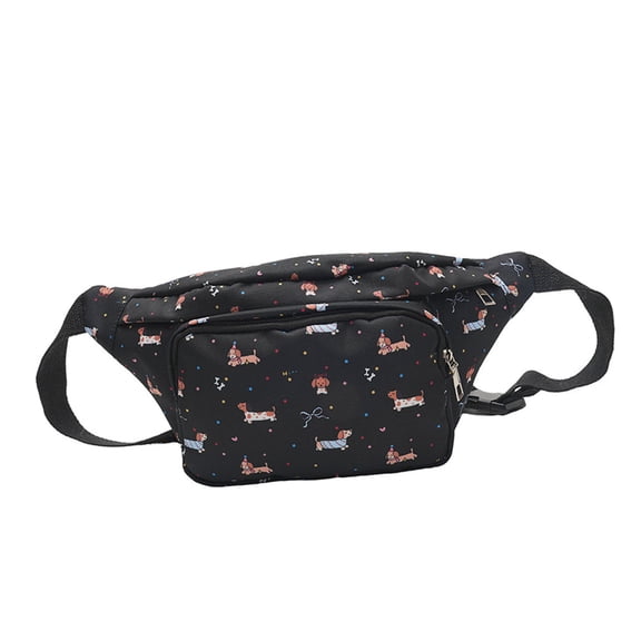 Large Capacity Crossbody Pack Japanese Cartoon Dachshund Pattern Waist Bag Casual Outdoor Chest Belt Bag for Women Teens