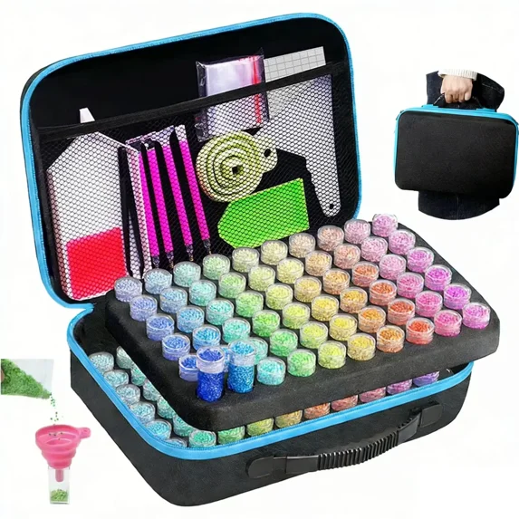 120-Grid Portable Diamond Art Storage Box with Tools & Spill-Proof Containers for Craft Beads, Travel & Home Organization