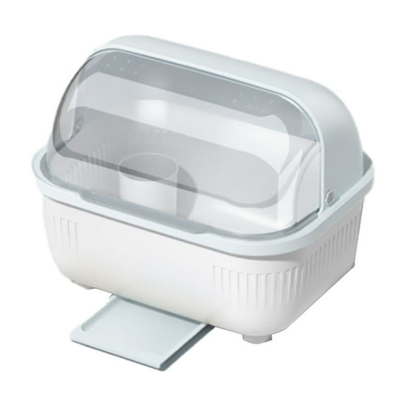 Large Capacity Dish Organizer with Drain Tray - Stackable Kitchen Storage Box Holds 11 Plates & 4 Bowls, Breathable Holes for Utensils (Blue/Dark Blue/Yellow)