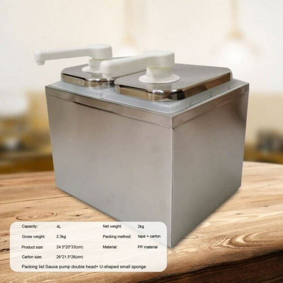 Large Capacity Double Head Sauce Pump Squeeze Condiment Dispenser Stainless 4L
