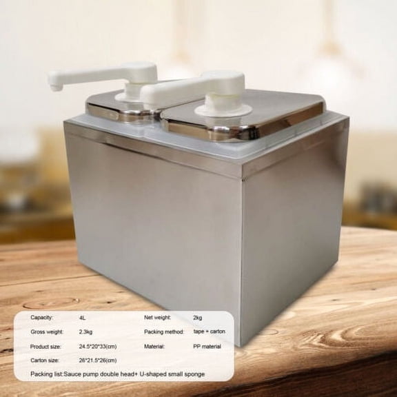 Large Capacity Double Head Sauce Pump Squeeze Condiment Dispenser Stainless 4L
