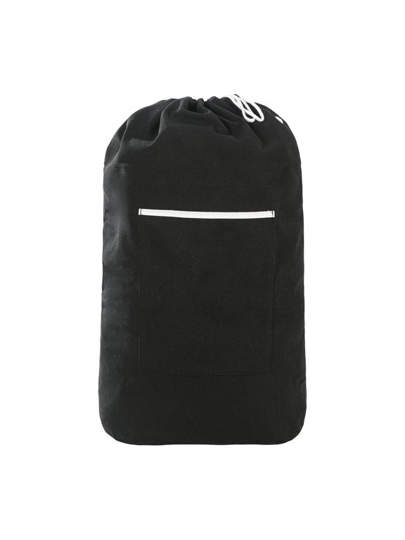 Large Capacity Drawstring Backpack, Versatile Canvas Tote Bag with Hanging Organizer Pockets, Waterproof Portable Storage Sack for Gym, Travel, Sports, Camping, Black Polyester
