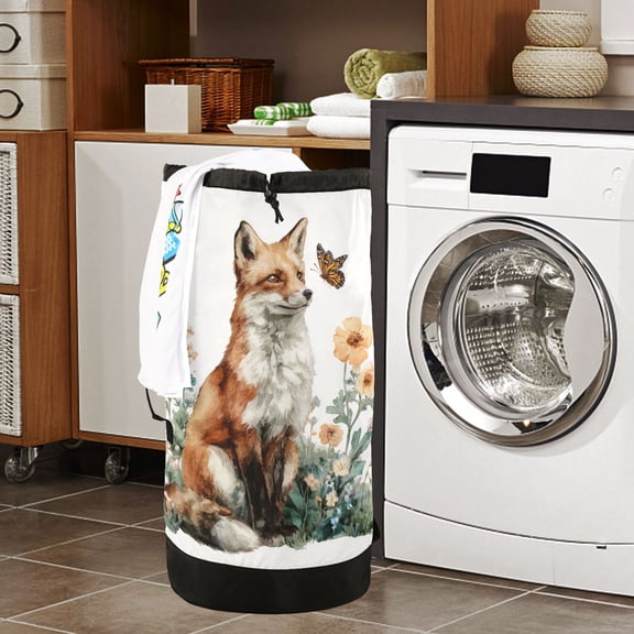 Large Capacity Drawstring Laundry Backpack Portable Dirty Clothes Hamper A Fox