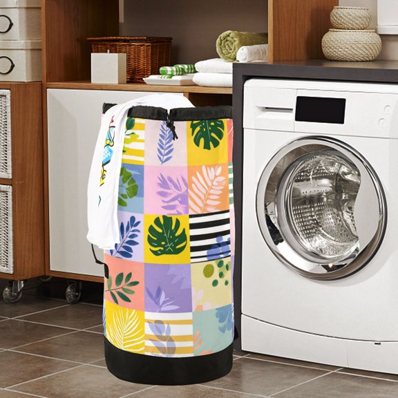 Large Capacity Drawstring Laundry Backpack Portable Dirty Clothes Hamper A Grid Of Squares