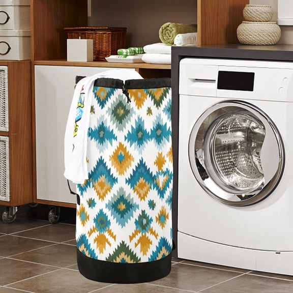 Large Capacity Drawstring Laundry Backpack Portable Dirty Clothes Hamper Aztec Print Pattern