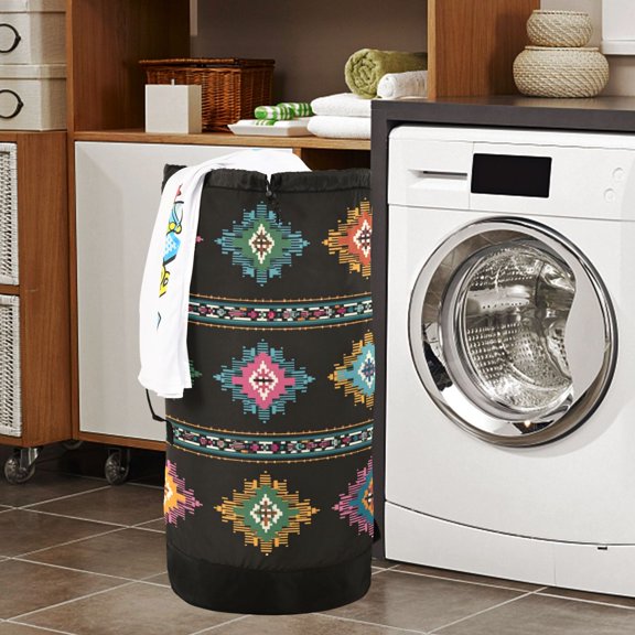 Large Capacity Drawstring Laundry Backpack Portable Dirty Clothes Hamper Aztec Seamless Pattern