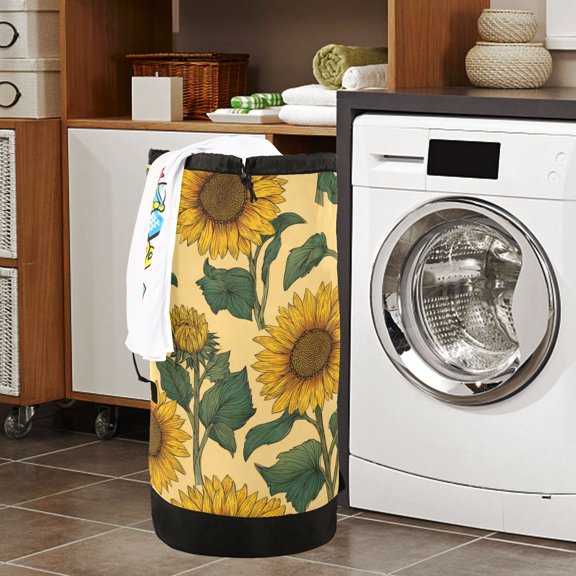 Large Capacity Drawstring Laundry Backpack Portable Dirty Clothes Hamper Cartoon Sunflower