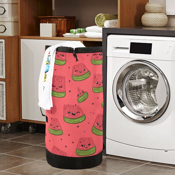 Large Capacity Drawstring Laundry Backpack Portable Dirty Clothes Hamper Cartoon Watermelon