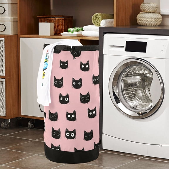 Large Capacity Drawstring Laundry Backpack Portable Dirty Clothes Hamper Cat Heads