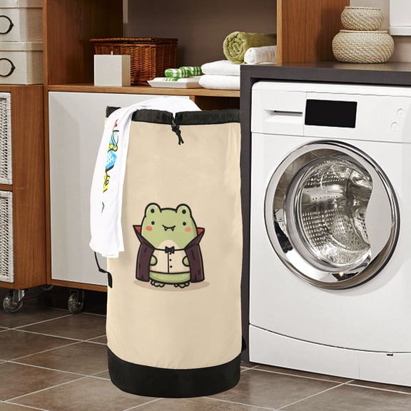Large Capacity Drawstring Laundry Backpack Portable Dirty Clothes Hamper Cute Frog