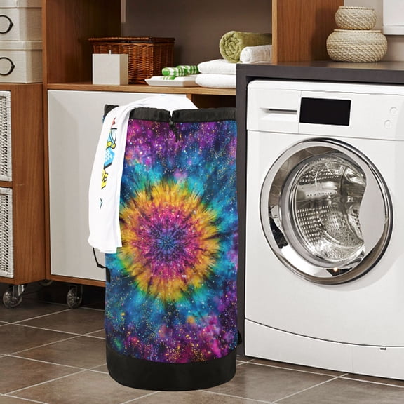 Large Capacity Drawstring Laundry Backpack Portable Dirty Clothes Hamper Explosion Of Rainbow