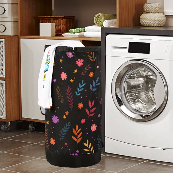 Large Capacity Drawstring Laundry Backpack Portable Dirty Clothes Hamper Flowers & Leaves