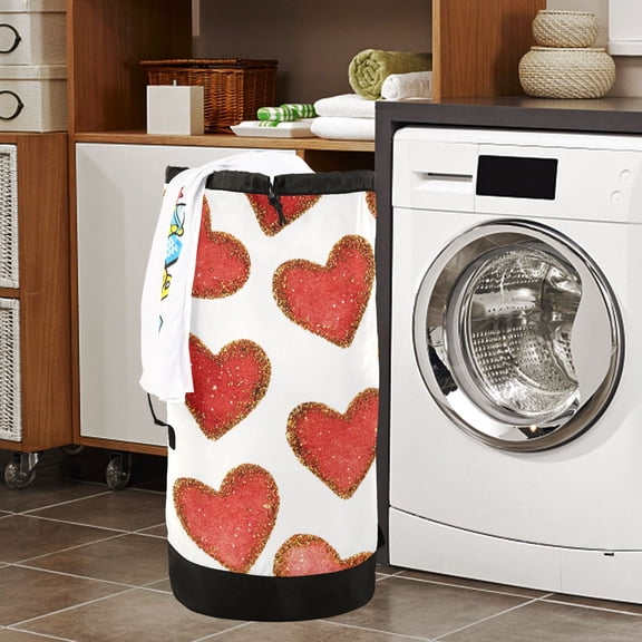 Large Capacity Drawstring Laundry Backpack Portable Dirty Clothes Hamper Hearts