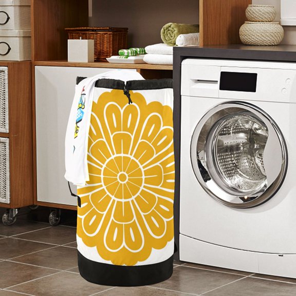 Large Capacity Drawstring Laundry Backpack Portable Dirty Clothes Hamper Japanese Flower Pattern