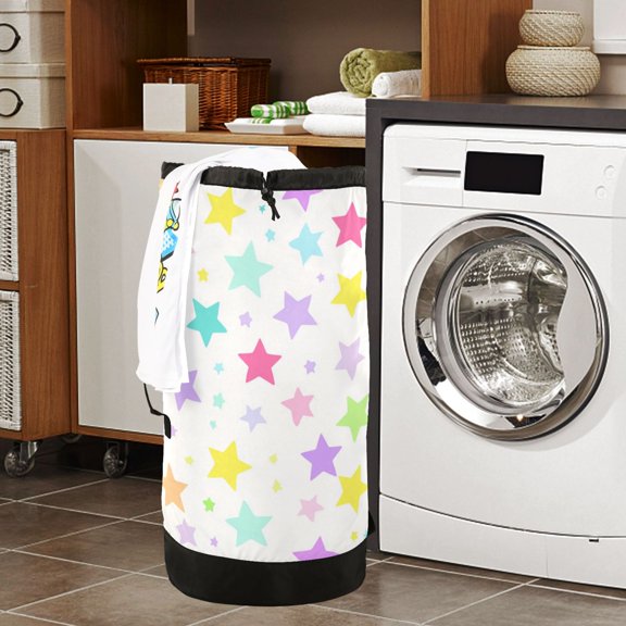 Large Capacity Drawstring Laundry Backpack Portable Dirty Clothes Hamper Pastel Color Stars