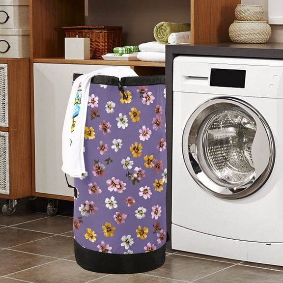 Large Capacity Drawstring Laundry Backpack Portable Dirty Clothes Hamper Pattern Of Small Daisies