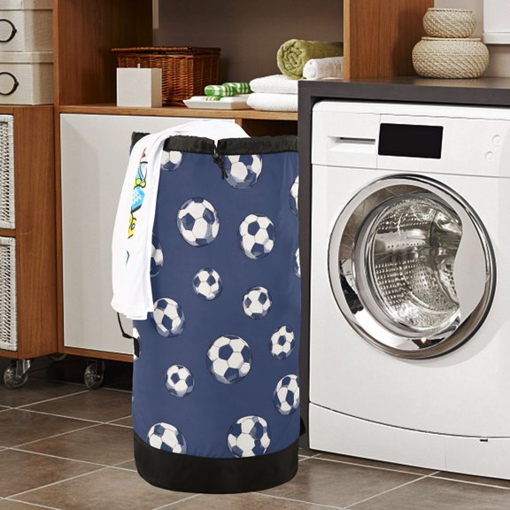 Large Capacity Drawstring Laundry Backpack Portable Dirty Clothes Hamper Pattern Of Soccer Balls
