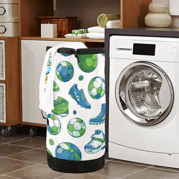 Large Capacity Drawstring Laundry Backpack Portable Dirty Clothes Hamper Pattern Of Soccer Elements