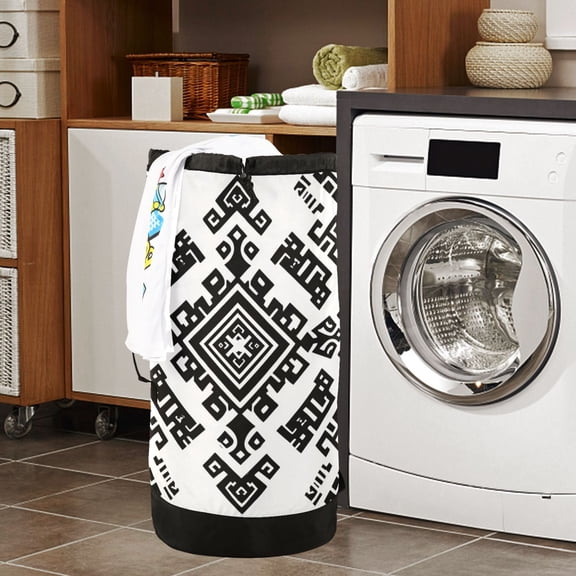 Large Capacity Drawstring Laundry Backpack Portable Dirty Clothes Hamper Pattern Of Traditional Aztec