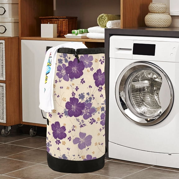 Large Capacity Drawstring Laundry Backpack Portable Dirty Clothes Hamper Purple