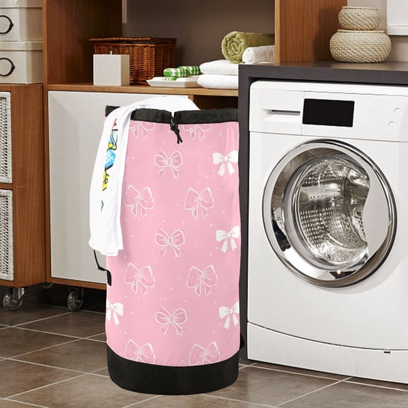 Large Capacity Drawstring Laundry Backpack Portable Dirty Clothes Hamper Ribbons