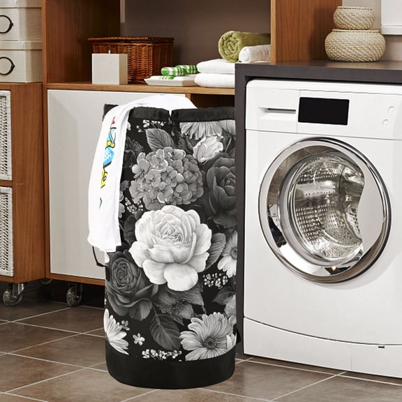 Large Capacity Drawstring Laundry Backpack Portable Dirty Clothes Hamper Rose