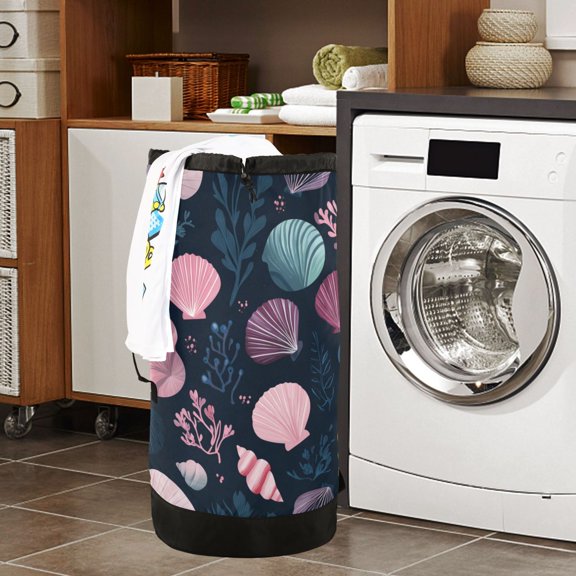 Large Capacity Drawstring Laundry Backpack Portable Dirty Clothes Hamper Shells Pattern