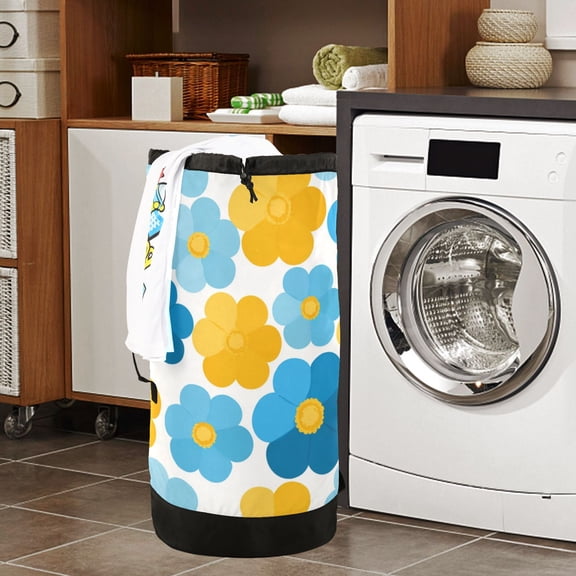 Large Capacity Drawstring Laundry Backpack Portable Dirty Clothes Hamper Simple Vector Clipart Flower