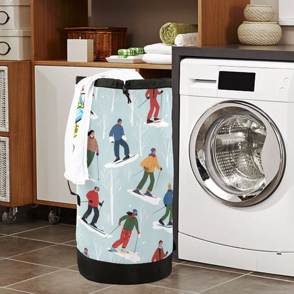 Large Capacity Drawstring Laundry Backpack Portable Dirty Clothes Hamper Ski Slope
