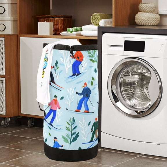 Large Capacity Drawstring Laundry Backpack Portable Dirty Clothes Hamper Skiers