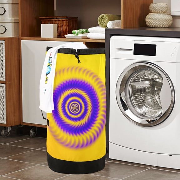 Large Capacity Drawstring Laundry Backpack Portable Dirty Clothes Hamper Yellow Purple Spiral
