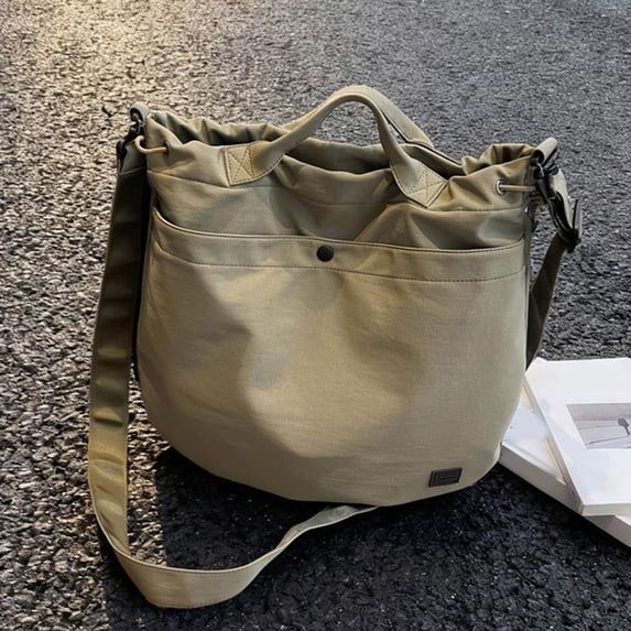 Large Capacity Drawstring Tote Bag Japanese Style Shoulder Crossbody Bag, Spacious Storage Secure Closure Quick Access Organizer, For Work Travel Shopping Commute Daily Use