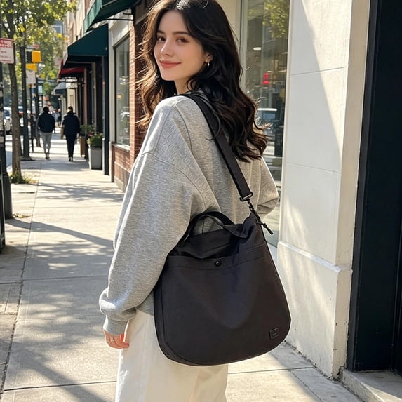 Large Capacity Drawstring Tote Bag Japanese Style Shoulder Crossbody Bag, Spacious Storage Secure Closure Quick Access Organizer, For Work Travel Shopping Commute Daily Use