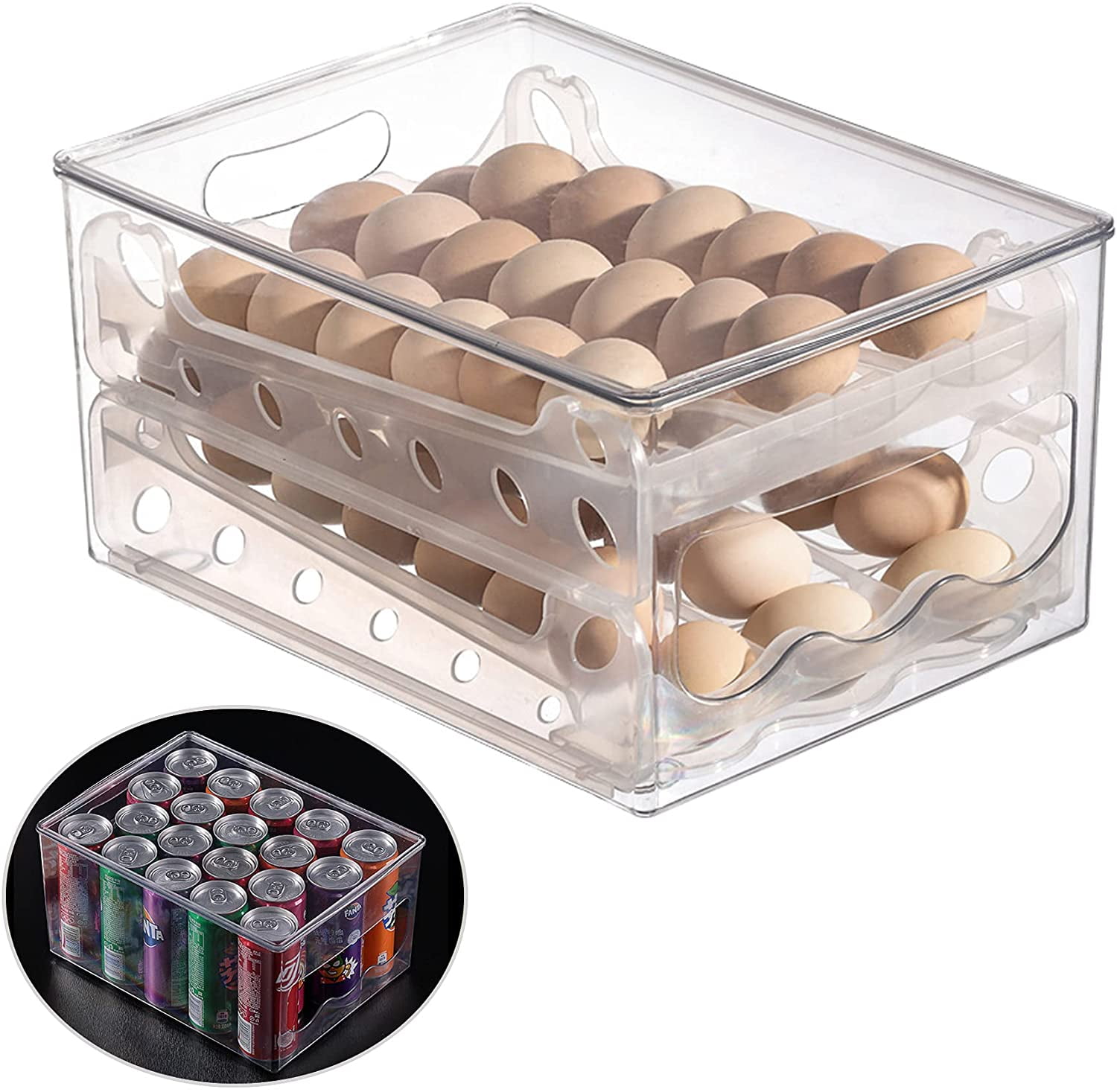 Aazon.co: Egg Container For Refrigerator, 2 Layer Rolling Egg Holder