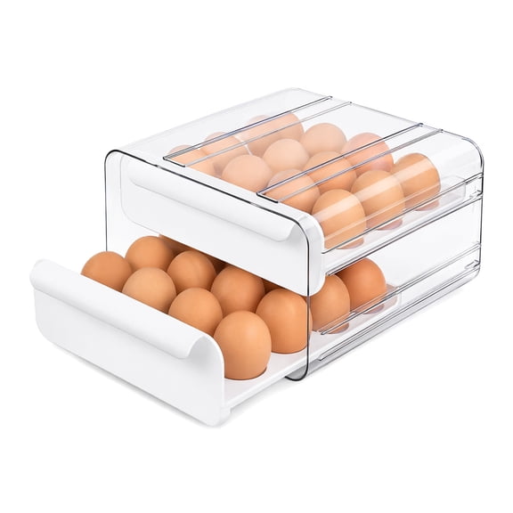 Large Capacity Egg Holder for Refrigerator, Egg Storage Container Organizer Bins, Stackable Clear Plastic Storage Egg Organizer with Handles, Household Egg Holder for Fridge (2 Layer)