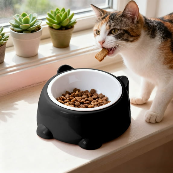 Large Capacity Elevated Cat Bowl with Wide Shallow Design - 250ml Plastic Pet Food & Water Dish for Comfortable Feeding & Neck Support | 1 Piece