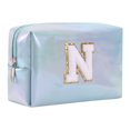 thumbnail image 1 of Large Capacity Embroidered Alphabet Cosmetic Bag Travel Toiletry Organizer Storage Clutch Handbag, 1 of 9