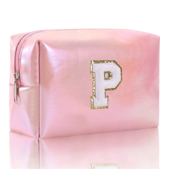 Large Capacity Embroidered Alphabet Cosmetic Organizer Travel Toiletry Storage Clutch Handbag for Women